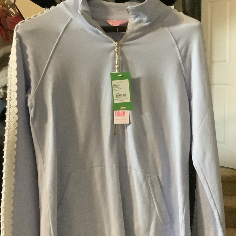 Lilly Pulitzer Crew Blue Skipper Popover, S, Lace accents, new